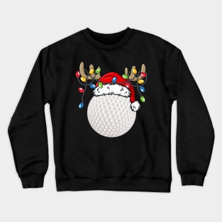 Golf Ball With Santa Hat Reindeer Antlers Christmas Lights Crewneck Sweatshirt